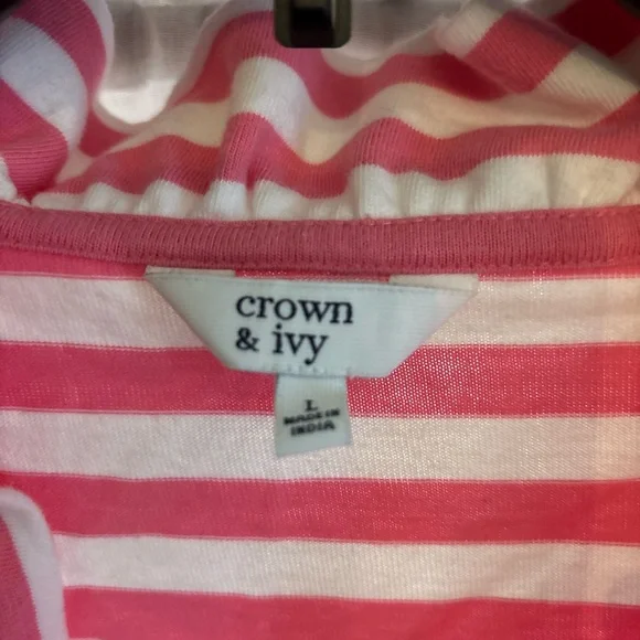 Crown & Ivy Pink and White Striped V-Neck Blouse - Picture 3 of 5